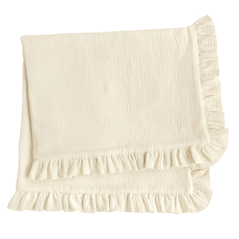 Organic Blanket Ruffles Muslin Cream 80x100cm