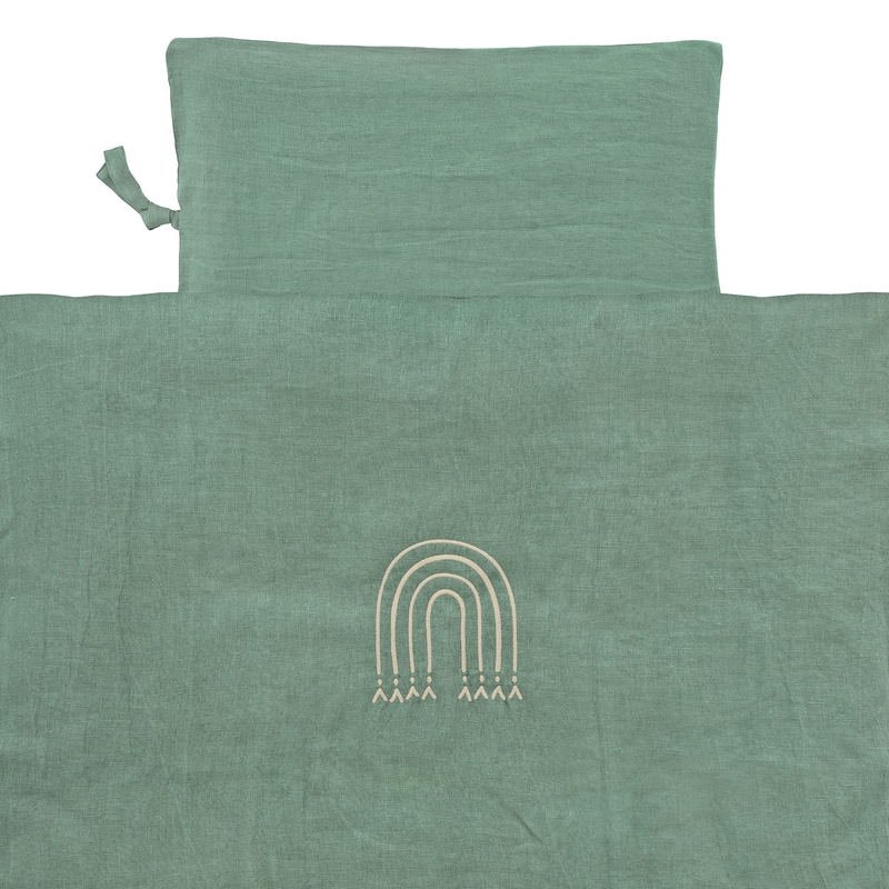Linen Bedding &#039;Rainbow&#039; Embroidered Khaki 100x135cm Recycled
