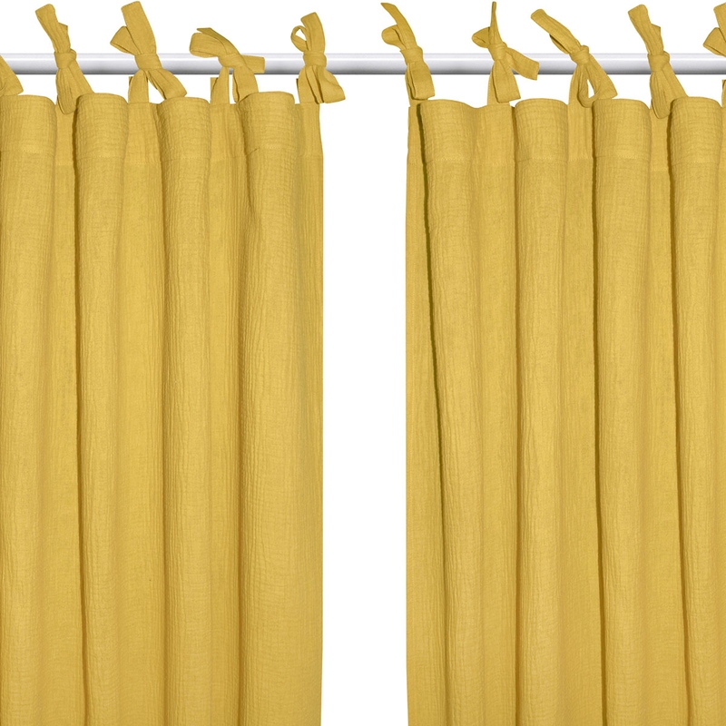 Set Of 2 Organic Curtains Muslin Mustard H 240cm