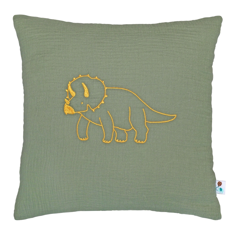 Pillowcase &#039;Dino&#039; Embroidered Khaki 40x40cm