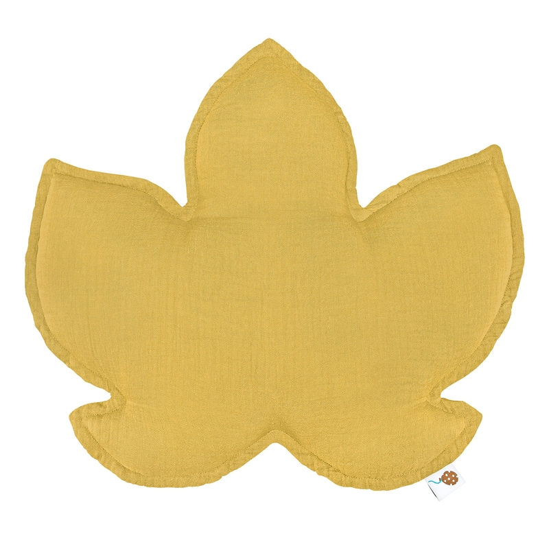 Organic Cushion &#039;Leaf&#039; Muslin Mustard 40cm