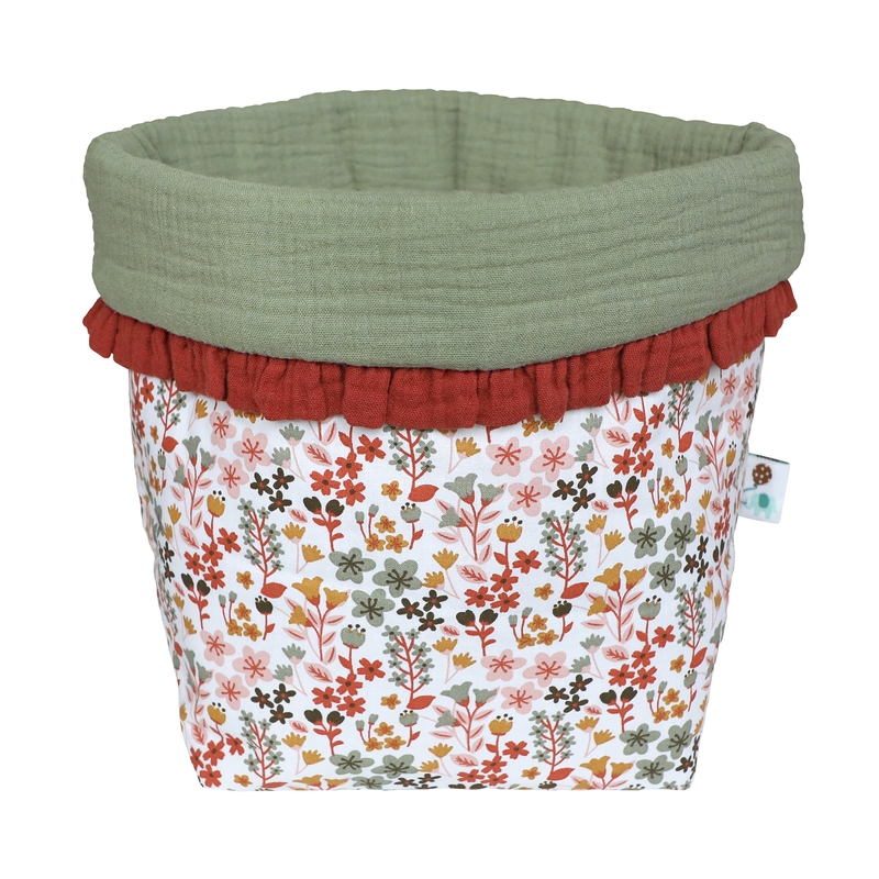 Organic Fabric Basket With Ruffles &#039;Flowers&#039; 22cm