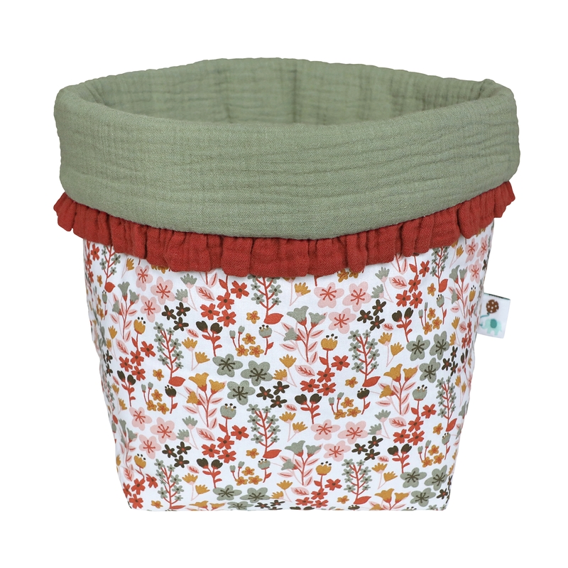 Fabric Basket With Ruffles &#039;Flowers&#039; Dark Red 22cm