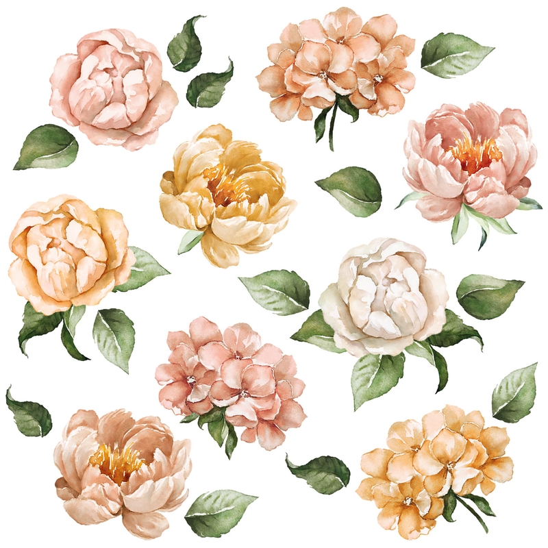 Fabric Wall Stickers &#039;Flowers&#039; Beige/Dusty Rose