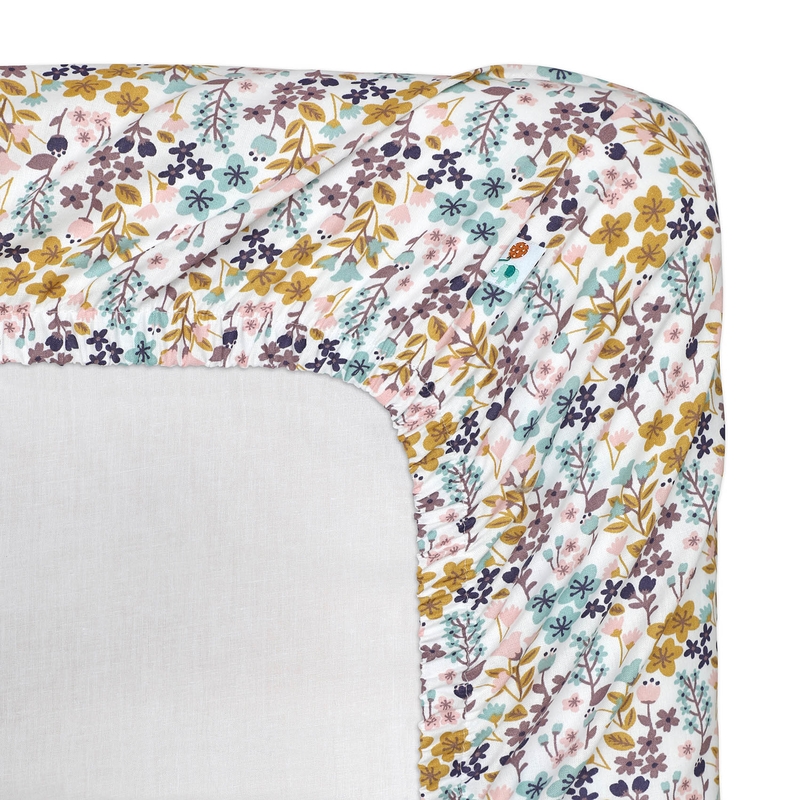 Organic Fitted Sheet &#039;Flowers&#039; Dusty Rose 70x140cm